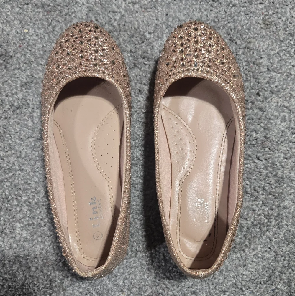 Girls Sparkle Formal Party Rhinestone Pink Ballet Flats